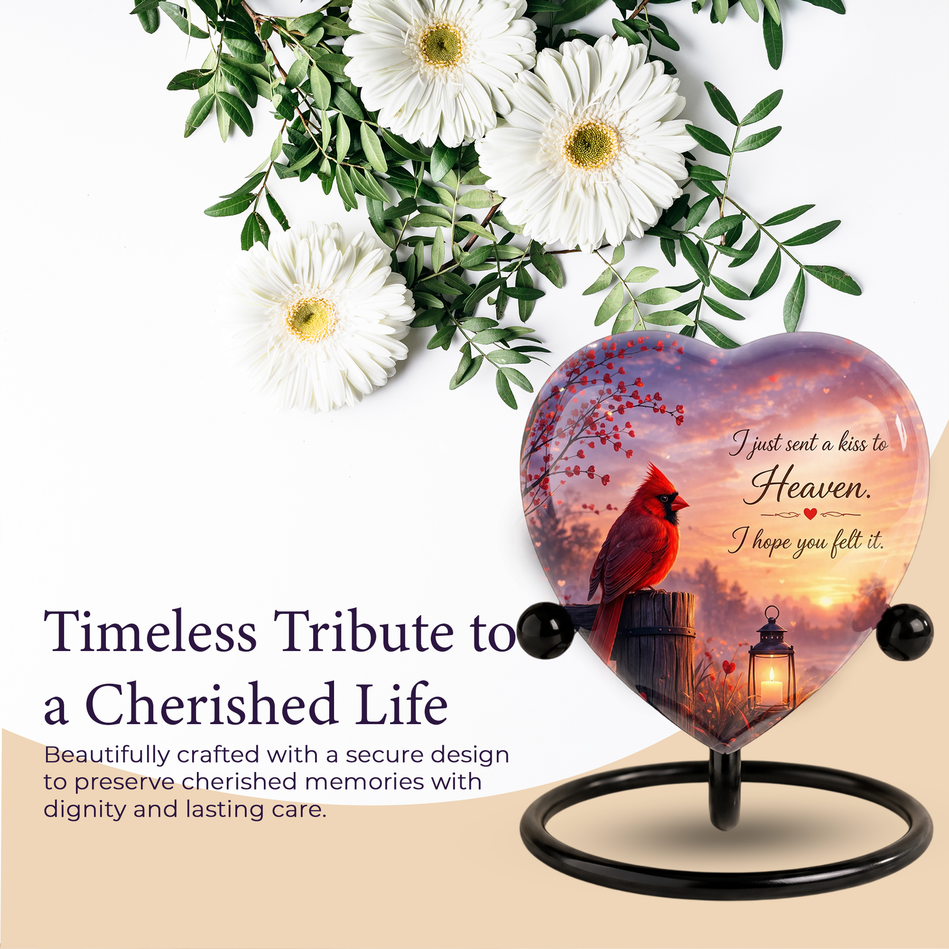 Cardinal Memorial Heart Urn, Adult Cremation Urn and Adult Urns for Ashes
