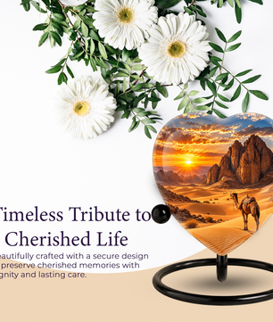 Desert Camel Cremation Urn for Ashes, Desert Memorial Urn, Camel Sunset Urn, Heart Shaped Cremation Urn