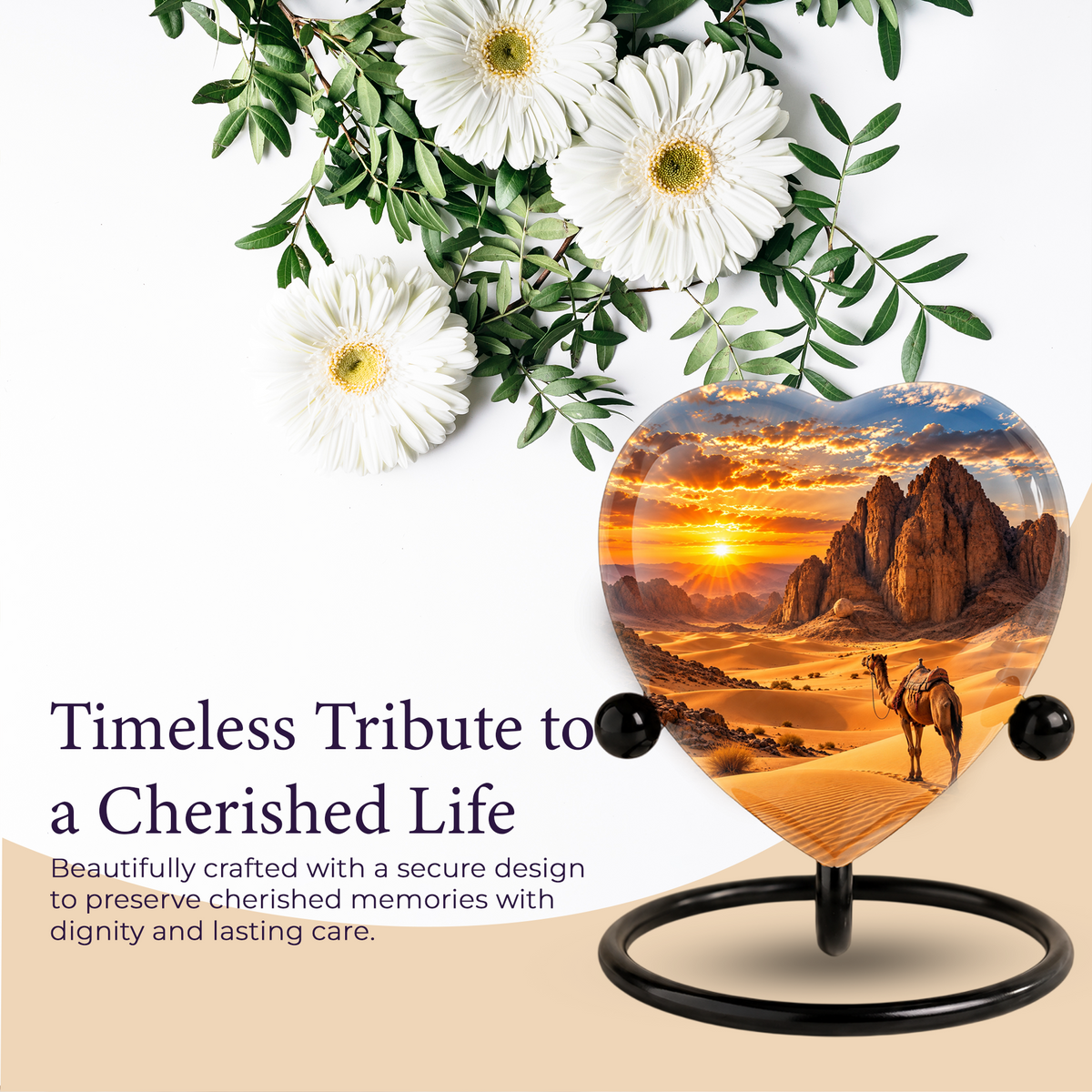 Desert Camel Cremation Urn for Ashes, Desert Memorial Urn, Camel Sunset Urn, Heart Shaped Cremation Urn