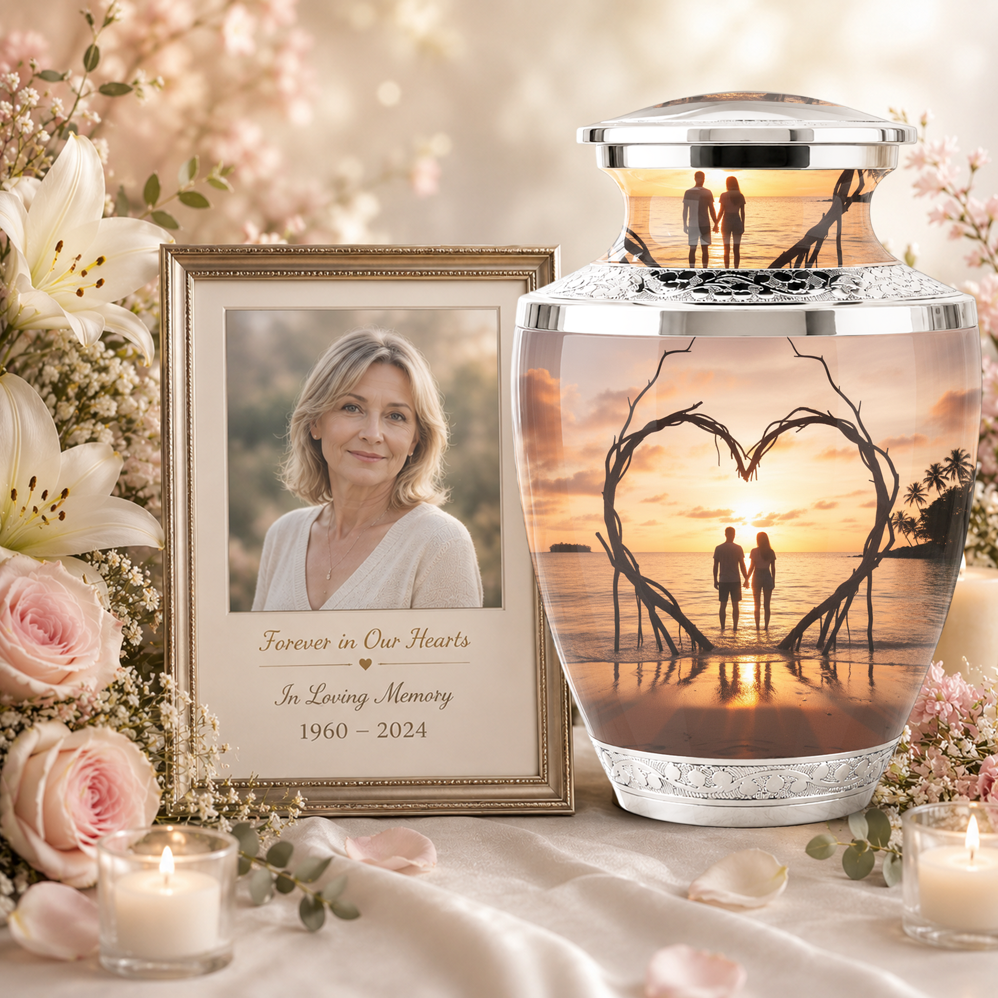 Companion Beach Sunset Memorial Urn for Ashes, Cremation Urn For Couple