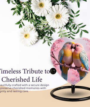 Beautiful Urn for Mother’s Ashes – Heart-Shaped Parrot Cremation Memorial Keepsake for Mom and Loved Ones
