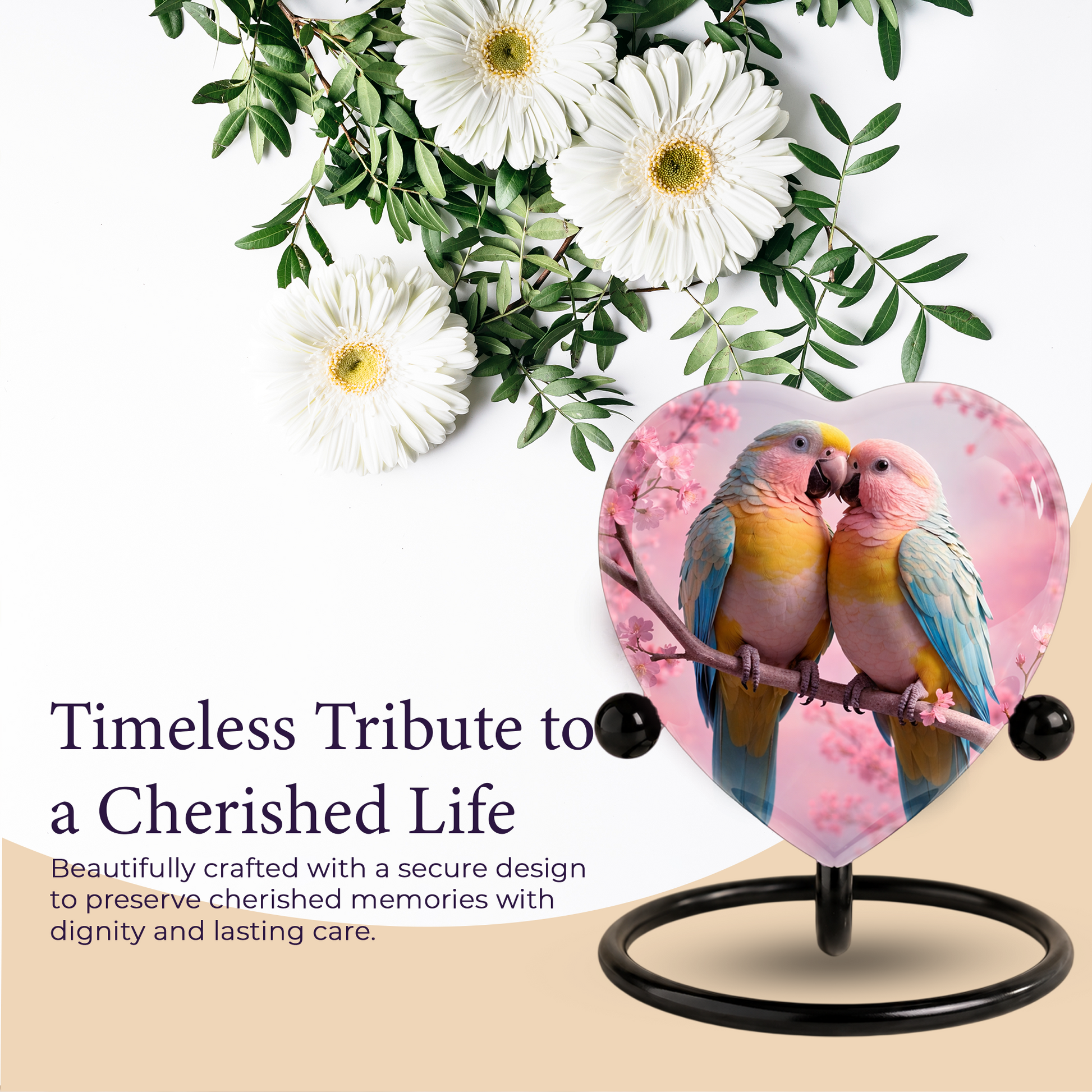 Beautiful Urn for Mother’s Ashes – Heart-Shaped Parrot Cremation Memorial Keepsake for Mom and Loved Ones