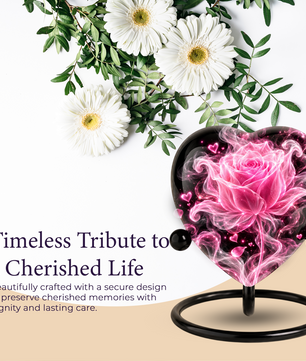 Pink Rose Adult Cremation Urn for Ashes, Personalized Rose Memorial Urn, Heart Shaped Adult Urn, Pink Flower Cremation Urn, Love Urn