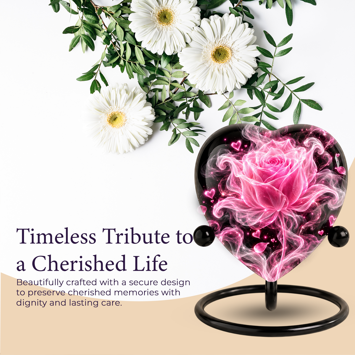 Pink Rose Adult Cremation Urn for Ashes, Personalized Rose Memorial Urn, Heart Shaped Adult Urn, Pink Flower Cremation Urn, Love Urn