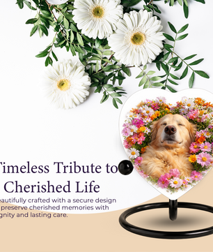 Golden Retriever Flower Heart Adult Urn for Ashes – Peaceful Floral Memorial Cremation Urn