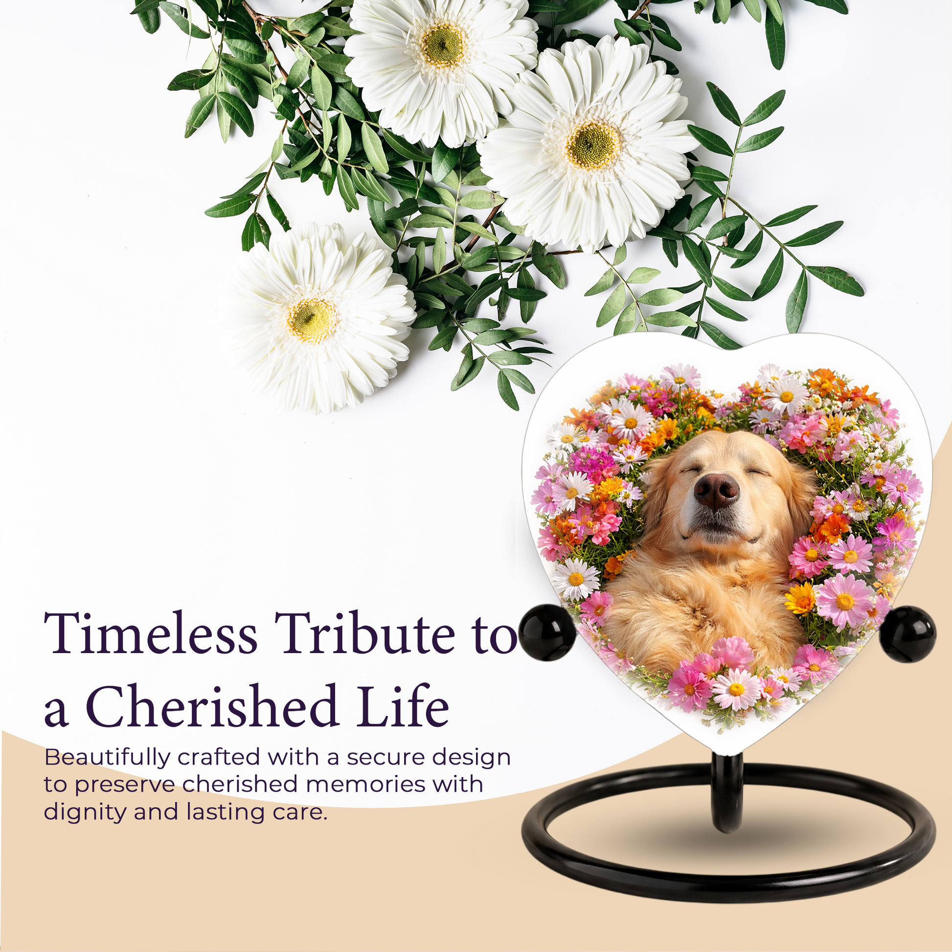 Golden Retriever Flower Heart Adult Urn for Ashes – Peaceful Floral Memorial Cremation Urn