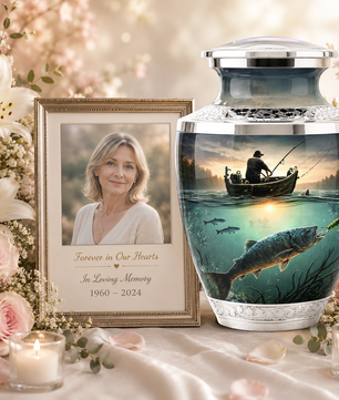 Fishing Cremation Urn for Dad, Personalized Fisherman Memorial Urn for Male Ashes