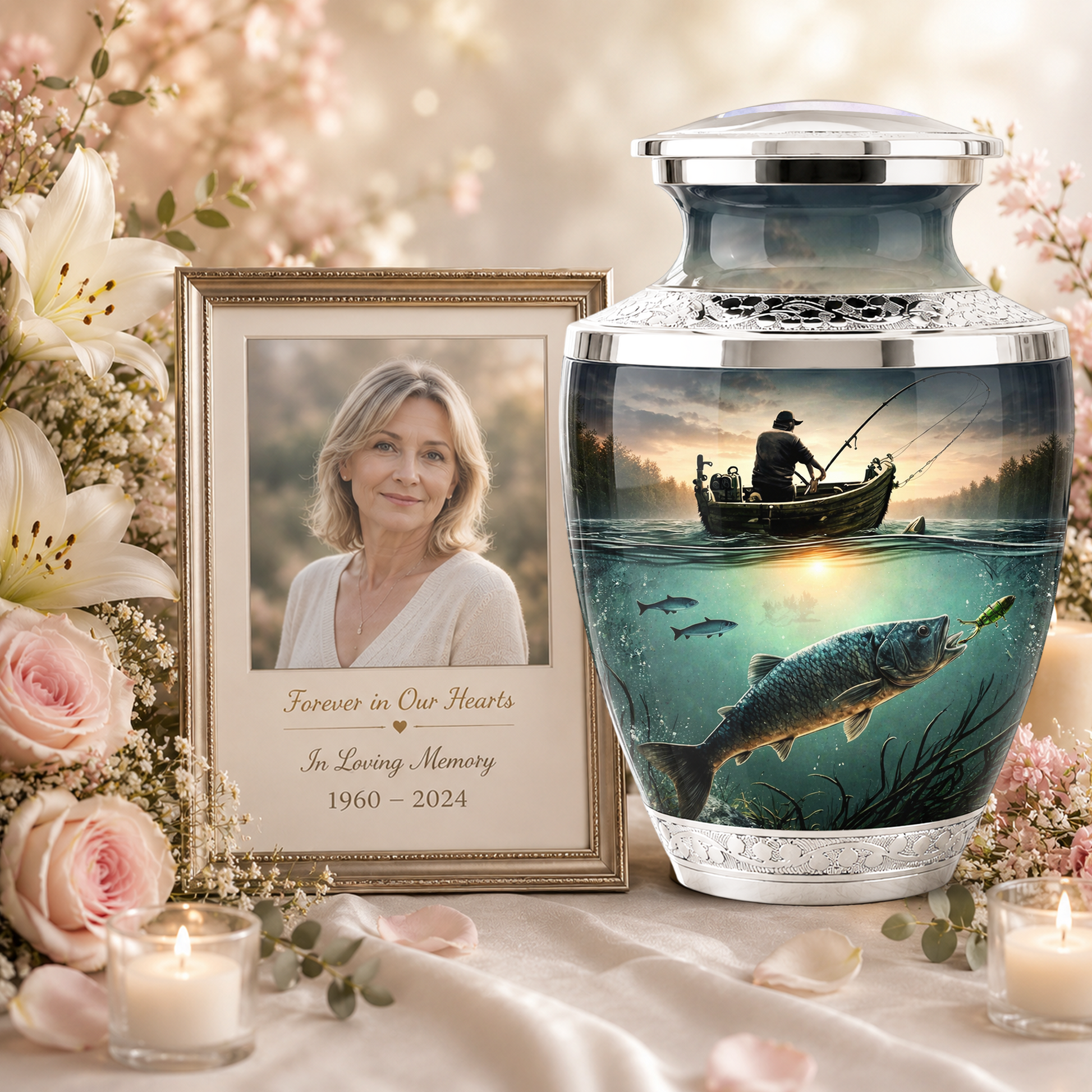 Fishing Cremation Urn for Dad, Personalized Fisherman Memorial Urn for Male Ashes