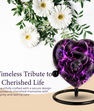 Purple Snake Cremation Urn for Ashes, Snake Memorial Urn, Gothic Serpent Adult Urn, Personalized Snake Urn for Men, Heart Shaped Cremation Urn