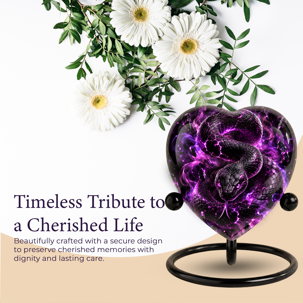 Purple Snake Cremation Urn for Ashes, Snake Memorial Urn, Gothic Serpent Adult Urn, Personalized Snake Urn for Men, Heart Shaped Cremation Urn