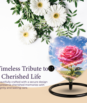 Pink Rose Heart Urn for Mom – Personalized Keepsake Urn for Mom, Beautiful Cremation Urn for Women