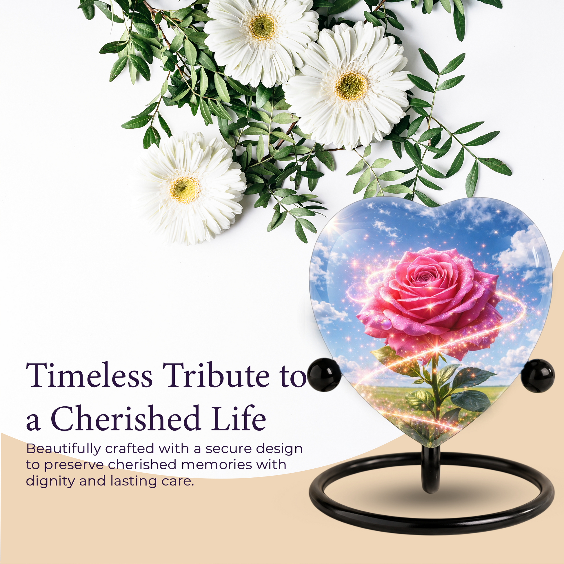 Pink Rose Heart Urn for Mom – Personalized Keepsake Urn for Mom, Beautiful Cremation Urn for Women