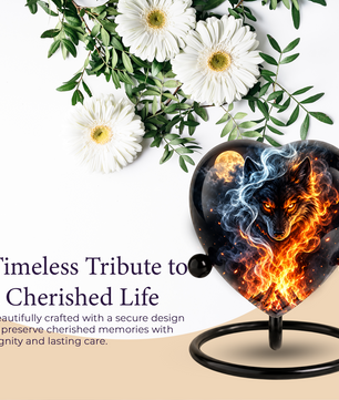 Fire and Ice Wolf Adult Urn for Ashes, Fiery Wolf Memorial Urn, Black Wolf Cremation Urn