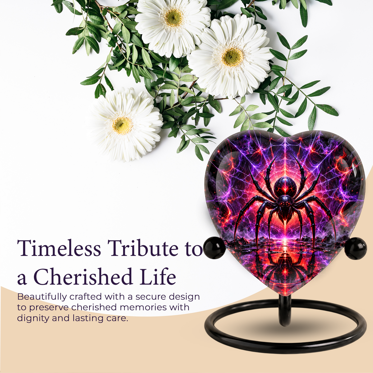 Spider Cremation Urn for Ashes, Gothic Spider Memorial Urn, Black Widow Spider Urn, Web Themed Adult Urn, Personalized Heart Shaped Urn