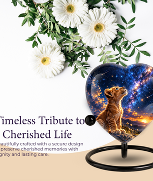 Lion Cub Heart Cremation Urn for Ashes, Personalized Adult Memorial Urn, Lion Urn for Loved One