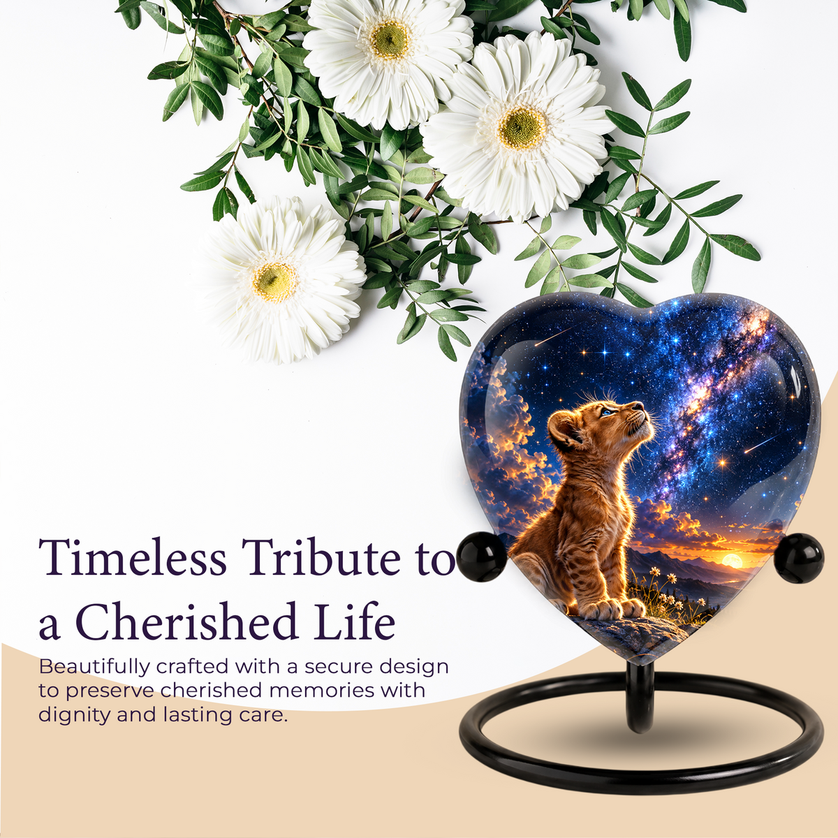 Lion Cub Heart Cremation Urn for Ashes, Personalized Adult Memorial Urn, Lion Urn for Loved One