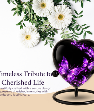 Purple Butterfly Adult Cremation Urn for Ashes, Personalized Butterfly Memorial Urn, Purple Heart Urn, Butterfly Cremation Urn, Adult Urn