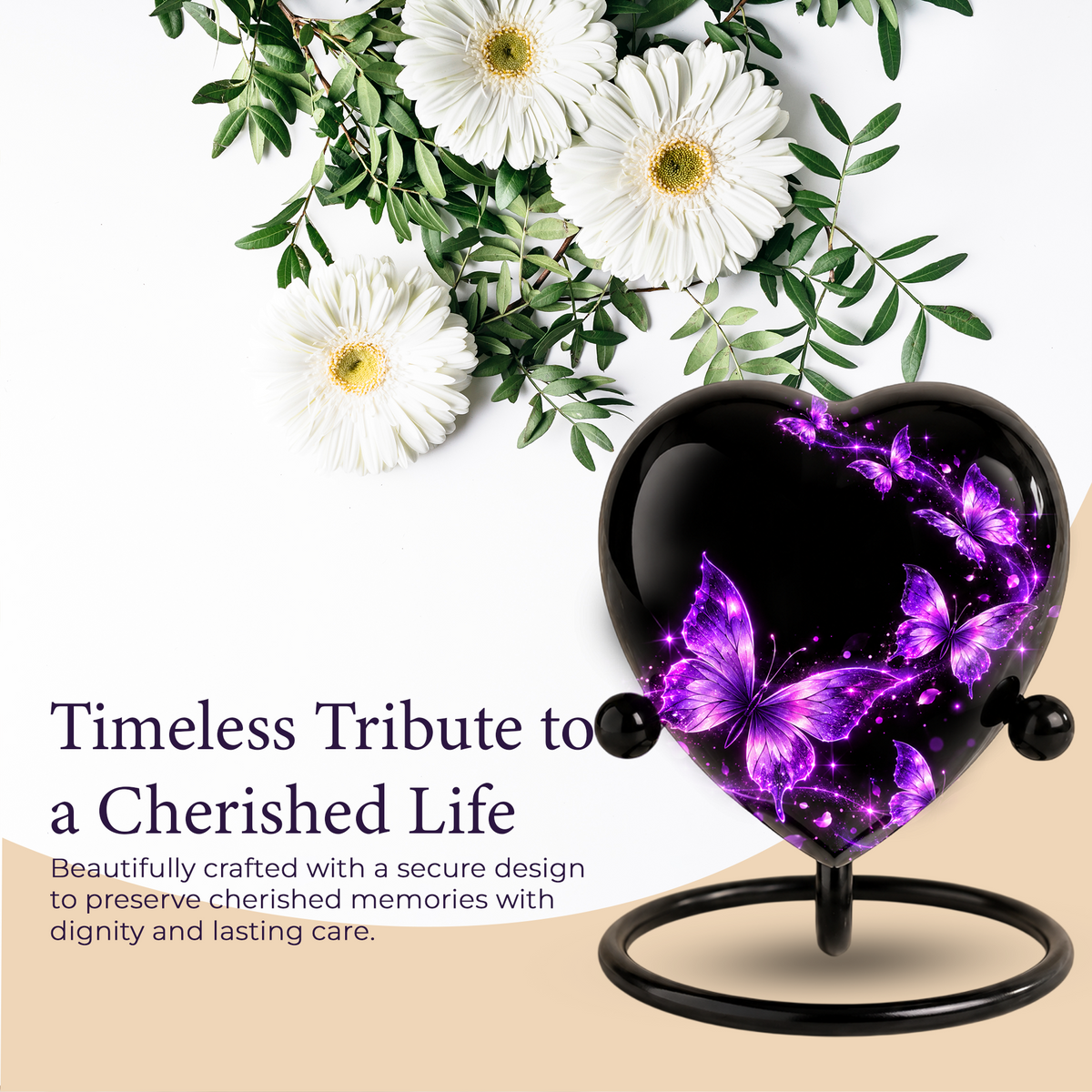 Purple Butterfly Adult Cremation Urn for Ashes, Personalized Butterfly Memorial Urn, Purple Heart Urn, Butterfly Cremation Urn, Adult Urn