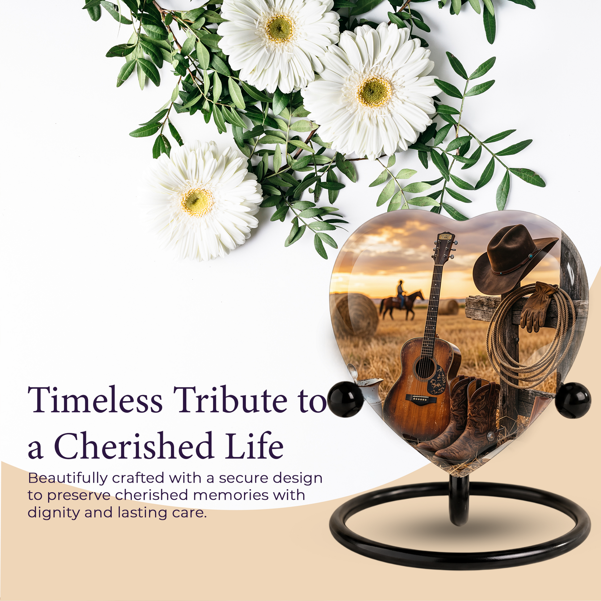 Cowboy Urn for Dad – Western Heart Shaped Cremation Urn for Father, Son & Men
