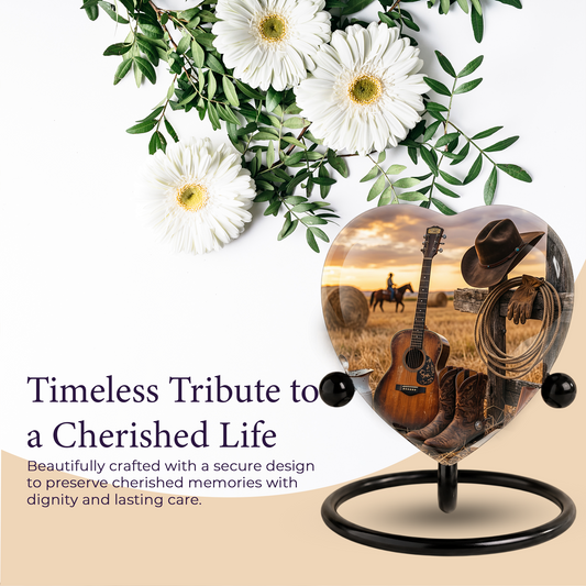 Cowboy Urn for Dad – Western Heart Shaped Cremation Urn for Father, Son & Men