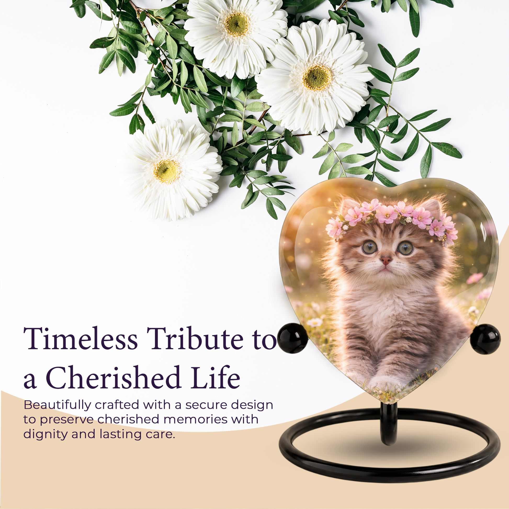 Cat Urn Heart-Shaped Memorial – Beautiful Adult Cremation Urn for Cat Ashes