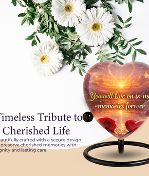 Heart-Shaped Sunset Memorial, Adult Cremation Urn, Adult Urns for Ashes, Romantic Keepsake Memorial