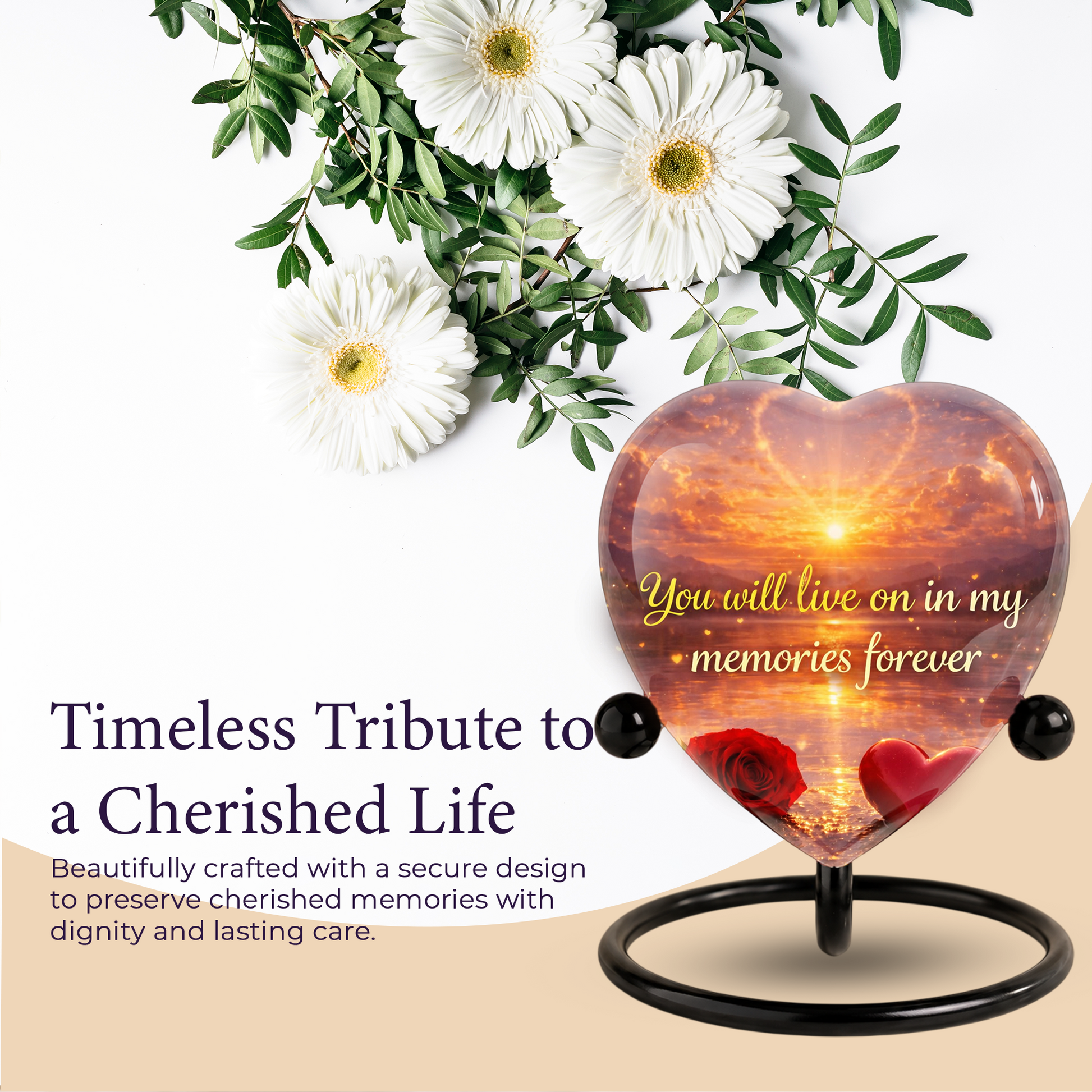 Heart-Shaped Sunset Memorial, Adult Cremation Urn, Adult Urns for Ashes, Romantic Keepsake Memorial