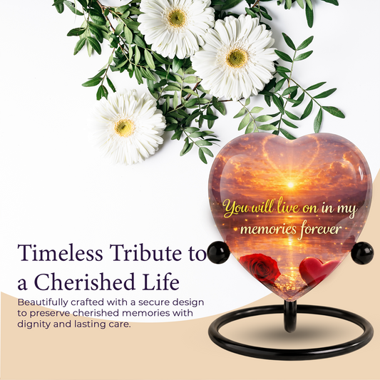 Heart-Shaped Sunset Memorial, Adult Cremation Urn, Adult Urns for Ashes, Romantic Keepsake Memorial