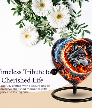 Wolf Cremation Urn for Ashes, Adult Memorial Urn, Personalized Wolf Urn, Heart Shaped Urn for Men