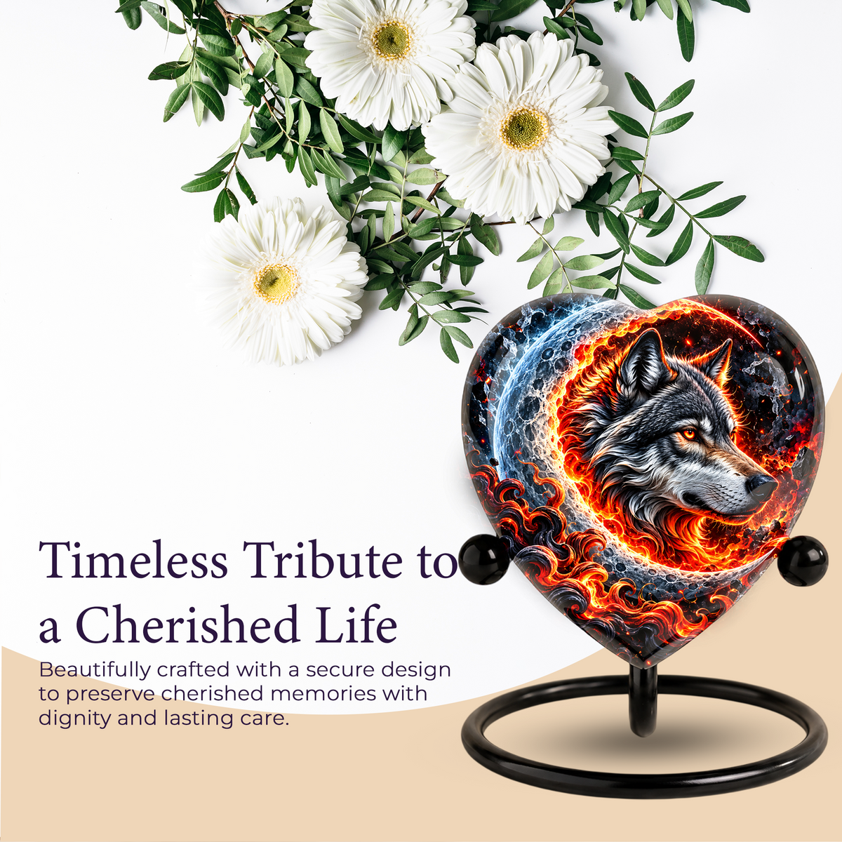 Wolf Cremation Urn for Ashes, Adult Memorial Urn, Personalized Wolf Urn, Heart Shaped Urn for Men