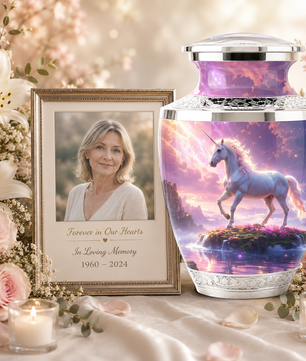 Unicorn Cremation Urn for Female, Personalized Memorial Urn for Women
