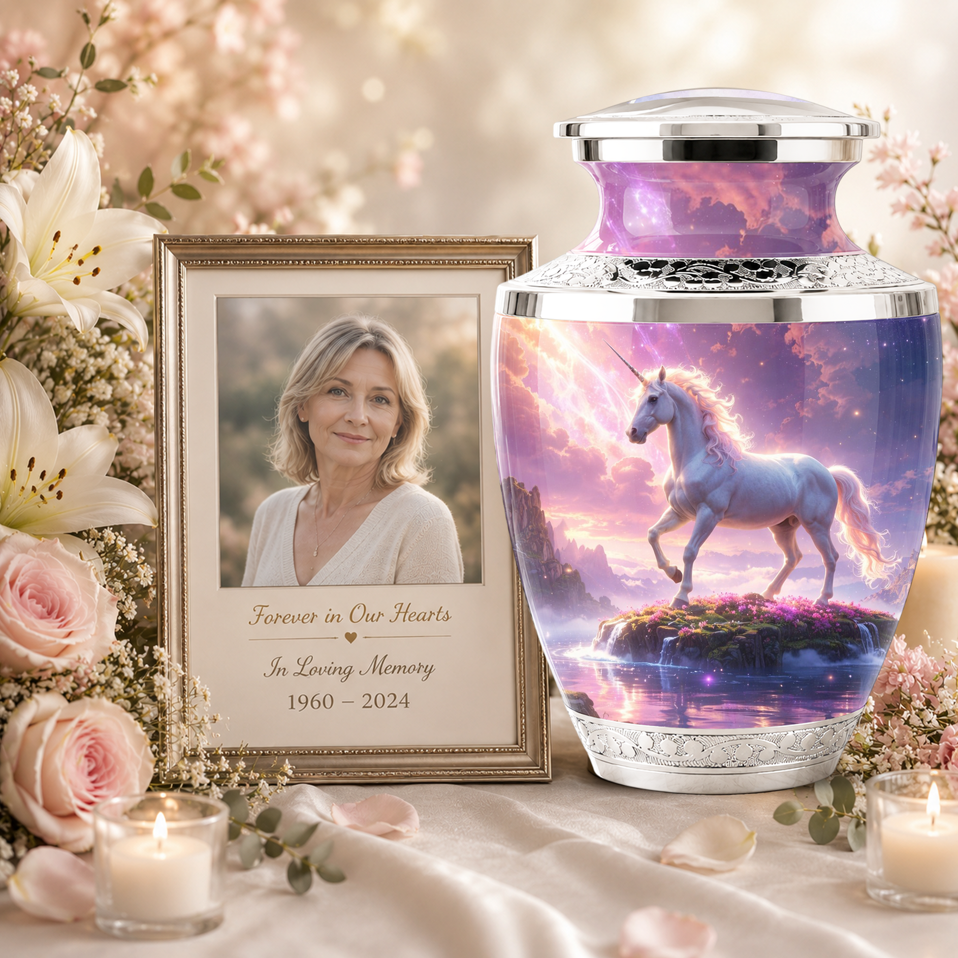 Unicorn Cremation Urn for Female, Personalized Memorial Urn for Women