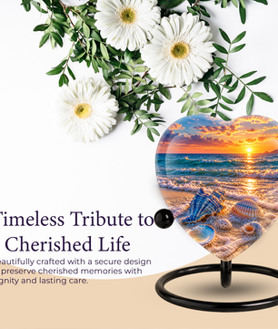 Seashell Beach Cremation Urn for Ashes, Ocean Sunset Memorial Urn, Seashell Urn, Coastal Heart Shaped Cremation Urn