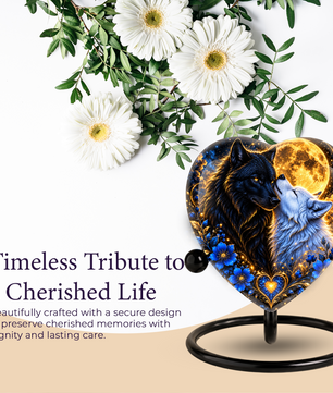 Wolf Couple Heart Cremation Urn for Ashes, Personalized Adult Memorial Urn, Wolf Urn for Couples