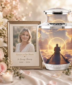 Fishing in Heaven Funeral Urn for Dad - Custom Keepsake Memorial Urns for Male Ashes