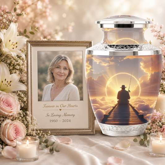 Fishing in Heaven Funeral Urn for Dad - Custom Keepsake Memorial Urns for Male Ashes