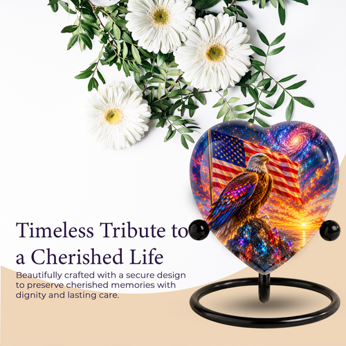 Adult Cremation Urn for Ashes, Memorial Urn for Adults, Unique Eagle & American Flag Urn