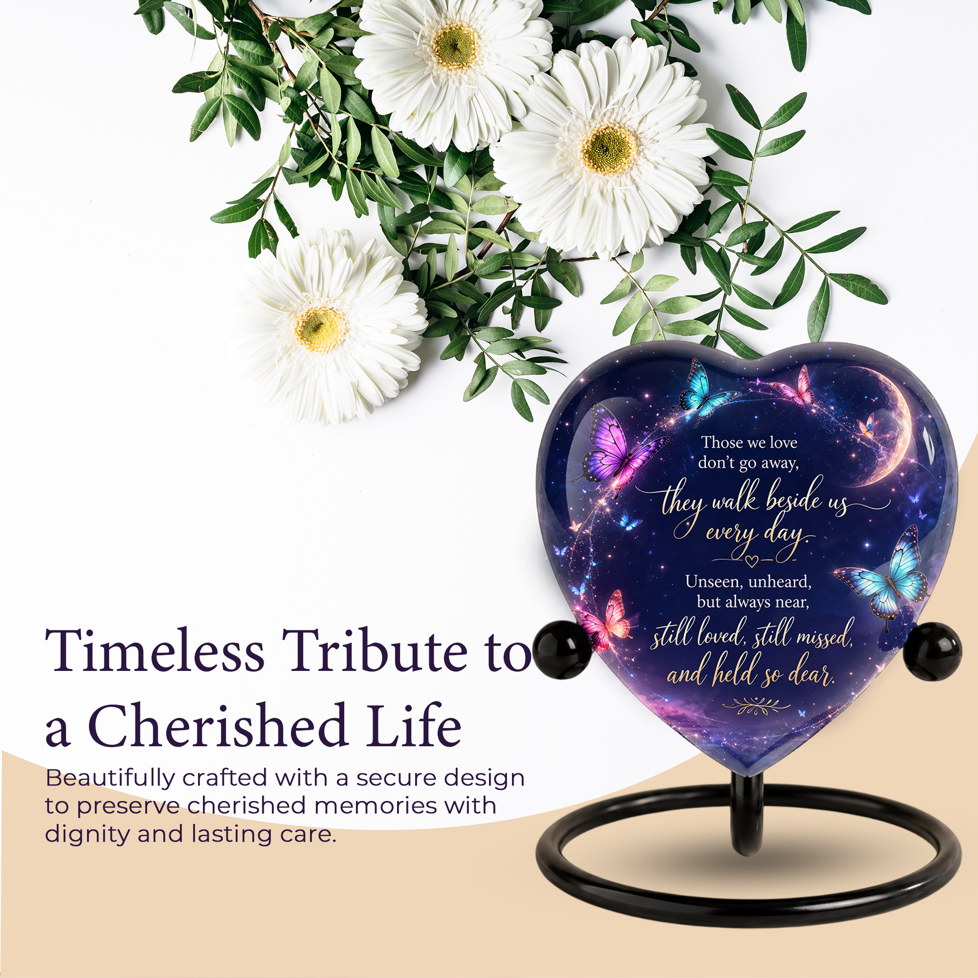 Butterfly Heart Shaped Urn for Ashes – Beautiful Memorial Butterfly Urn for Human Ashes