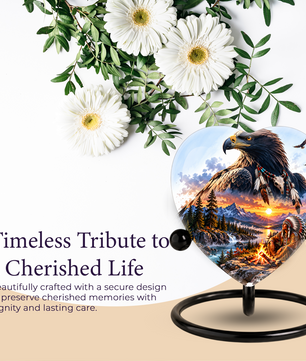Eagle Adult Urn for Ashes, Native American Inspired Memorial Urn, Bald Eagle and Mountain Sunset Cremation Urn
