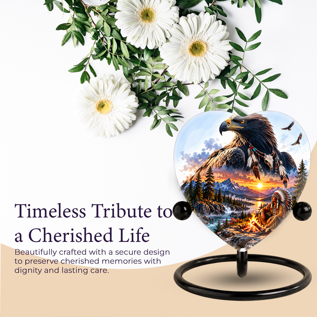 Eagle Adult Urn for Ashes, Native American Inspired Memorial Urn, Bald Eagle and Mountain Sunset Cremation Urn