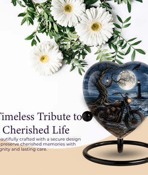 Bike and Lighthouse Cremation Urn for Dad – Personalized Adult Male Urn for Ashes
