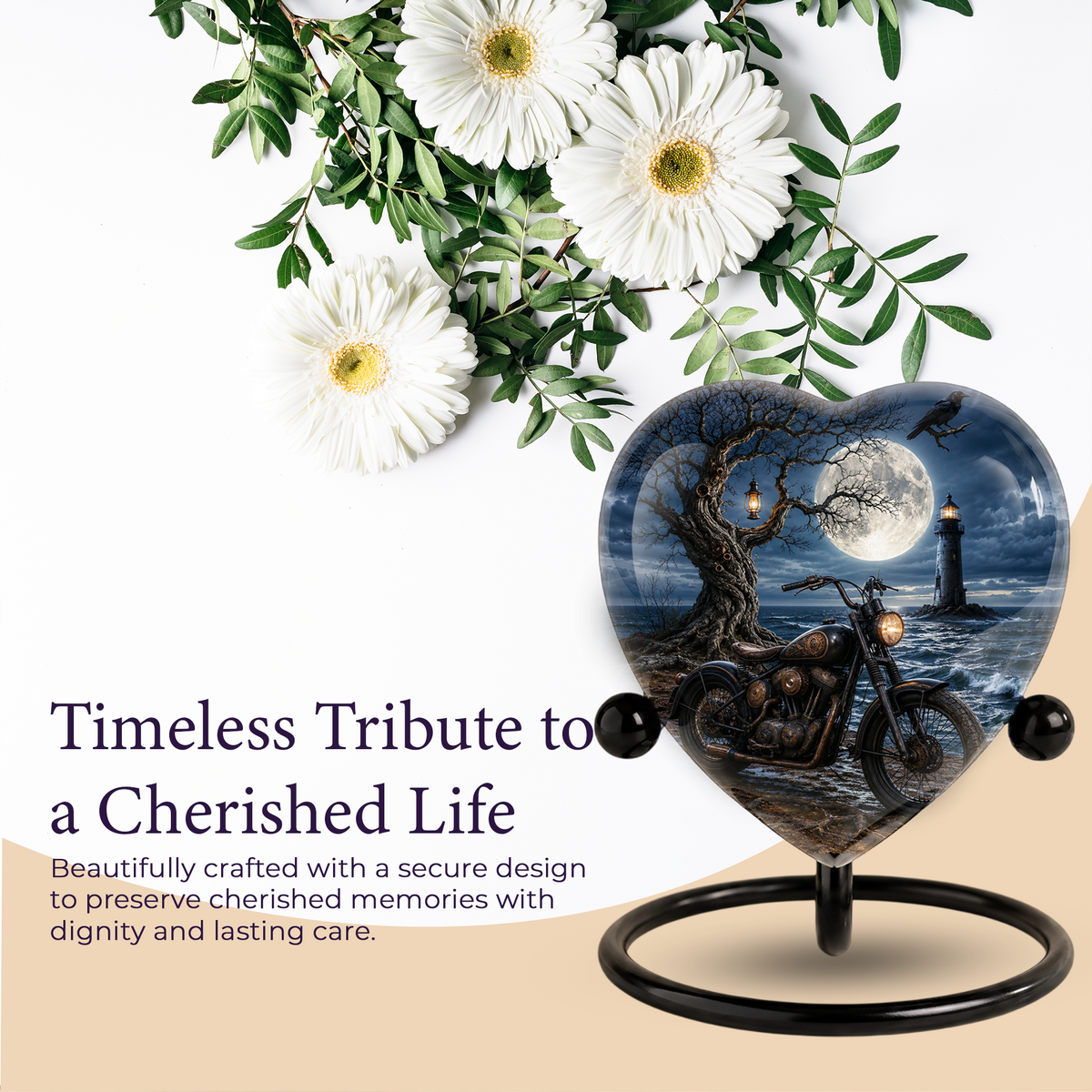 Bike and Lighthouse Cremation Urn for Dad – Personalized Adult Male Urn for Ashes
