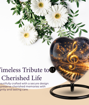 Musical Note Piano Adult Urn – Golden Treble Clef Heart Design Adult Cremation Urn for Ashes