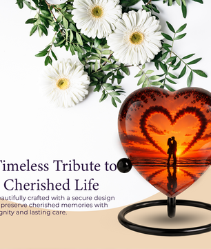 Sunset Heart Cremation Urn for Adult Ashes, Personalized Beach Urn for Human Ashes, Romantic Ocean Memorial Urn