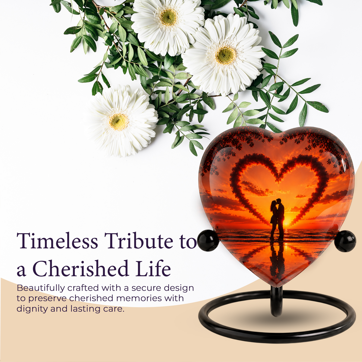 Sunset Heart Cremation Urn for Adult Ashes, Personalized Beach Urn for Human Ashes, Romantic Ocean Memorial Urn