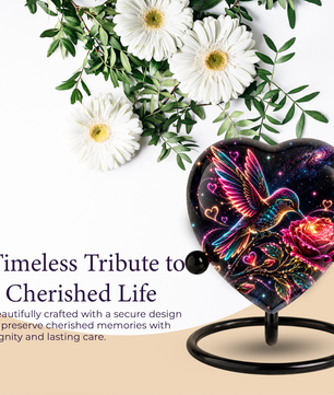 Hummingbird and Rose Urn for Ashes, Celestial Floral Adult Cremation Urn