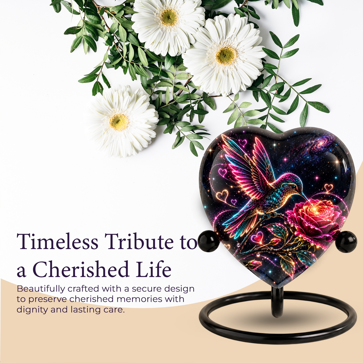 Hummingbird and Rose Urn for Ashes, Celestial Floral Adult Cremation Urn