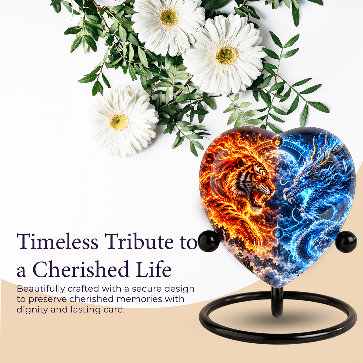 Tiger and Dragon Adult Urn for Ashes, Fire and Ice Memorial Urn, Personalized Adult Cremation Urn
