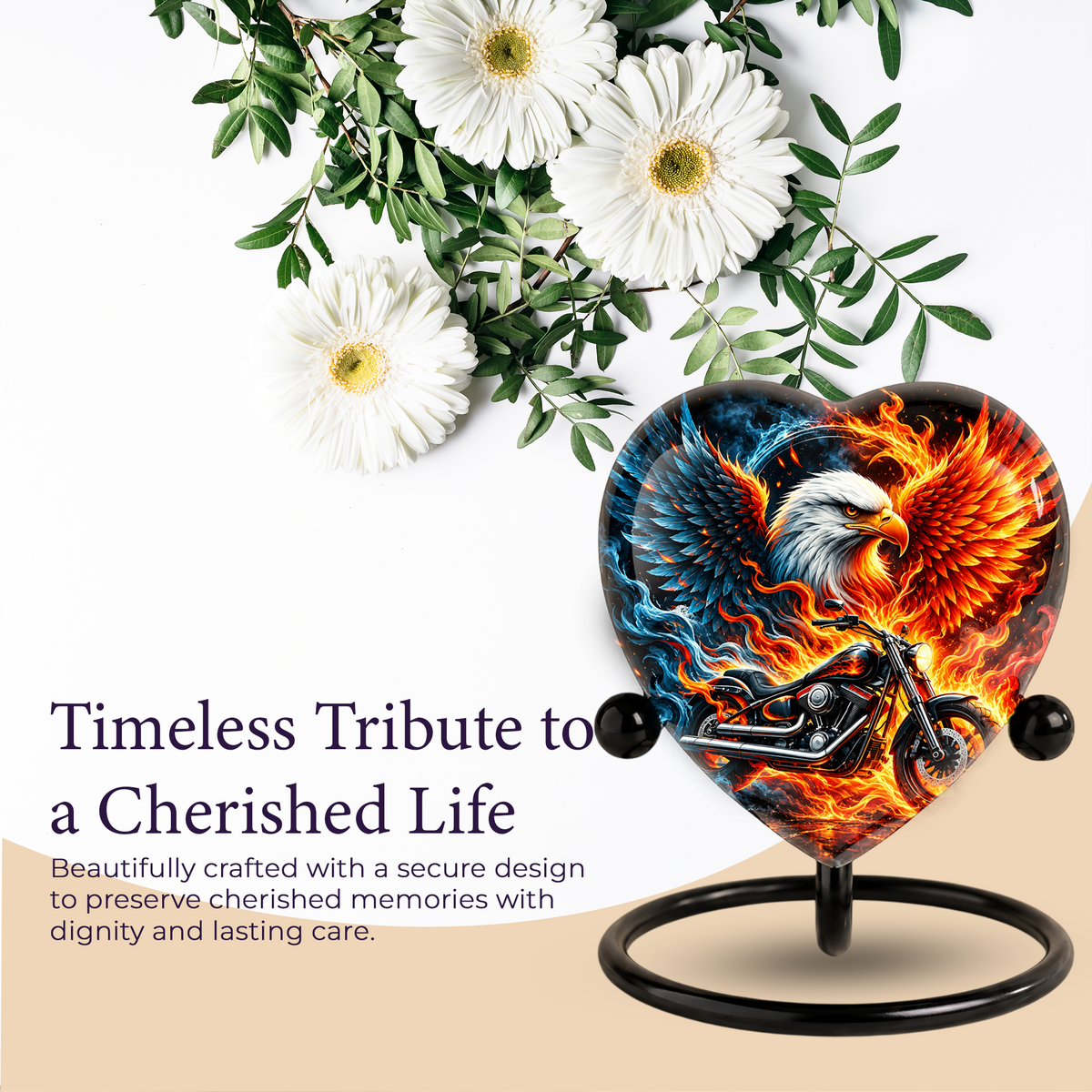 Heart Shaped Eagle Motorcycle Urn for Ashes, Phoenix Fire Cremation Urn, Biker Memorial Urn for Human Ashes