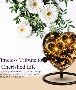 Butterfly Adult Urn for Ashes, Gold Heart Memorial Urn, Elegant Adult Cremation Urn